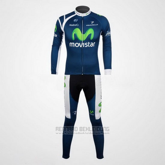 2012 Fahrradbekleidung Movistar Blau Trikot Langarm und Tragerhose